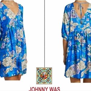 NWT Johnny Was Silk Blue Dove Swim Cover Up Floral Size Small